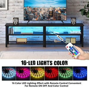 Soporte de <span class=keywords><strong>TV</strong></span> negro moderno de 71 pulgadas con luz LED y toma de corriente <span class=keywords><strong>para</strong></span> <span class=keywords><strong>TV</strong></span> de 50 55 60 65 70 <span class=keywords><strong>75</strong></span> 80 pulgadas <span class=keywords><strong>Mesa</strong></span> de madera de 3 niveles <span class=keywords><strong>para</strong></span> sala de estar - Product Image 4
