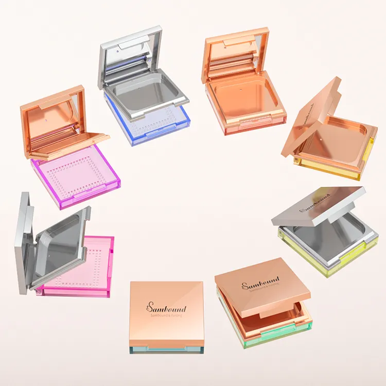 Manufacturer Empty Makeup Compact Powder Case 20g Pink Powder Box Square Blush Case With Mirror