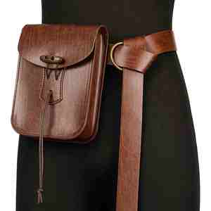 Bolsa de Cuero Sintético Marrón de Estilo Vintage con Cierre de Cordón y Broche de Madera para una Estética Medieval Renacentista - Product Image 6