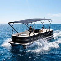 Barge de fête de luxe en aluminium Tritoon avec auvent Bimini, salle de bain coulissante et moteur 90 CV pour le tourisme, la pêche, les croisières commerciales et de loisirs