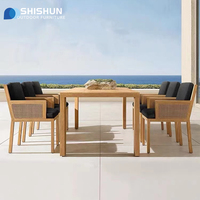 Ensemble de table et de chaises de salle à manger en teck massif pour l'extérieur, moderne, pour hôtel, salon, jardin, cour - Imperméable et durable