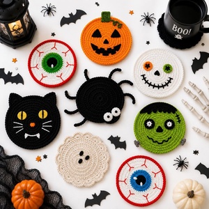 Sous-verres en crochet faits main pour Halloween, motifs citrouille, fantôme, monstre, en <span class=keywords><strong>laine</strong></span>, résistants à la chaleur, décoration de table de fête, fantaisie, pour l'international - Product Image 1