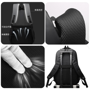 Laptop Backpack Large Capacity Multi Compartment Business Travel Unisex Solid Color 17 Inch <b>Computer</b> <b>Bag</b> - Product Image 3