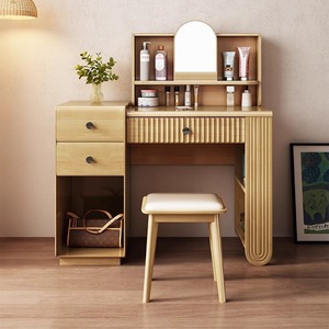 Solid Wood Dressing Table With <b>Mirror</b> And Storage Drawers For Bedroom Makeup <b>Desk</b> Chair Combo Small Apartment Use - Product Image 2