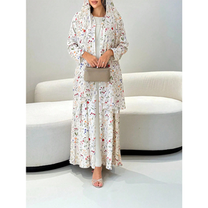 Fabricante de Abayas, Abaya Abierta con Pañuelo, Vestido Floral de Verano para Mujeres Musulmanas, Ropa Islámica, Vestido Largo - Product Image 1