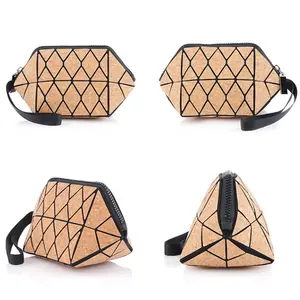 Mulheres Tote Geométrica Luxo Clutch Purse Ladies Shopping Bag Cortiça Luminosa Make Up Pouch Maquiagem Case Wristlet Cosmetic Bag