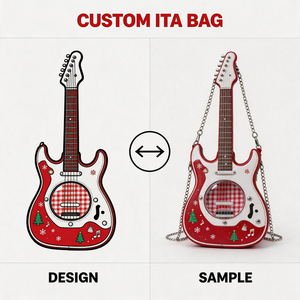 Sac bandoulière Ita Bag en PU noir, forme guitare personnalisée, style rock, avec logo imprimé - Product Image 3