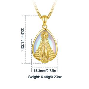 Collier pendentif Médaille Miraculeuse <span class=keywords><strong>Vierge</strong></span> Marie en gros directement <span class=keywords><strong>de</strong></span> l'usine, plaqué or 18 carats, pierre <span class=keywords><strong>de</strong></span> lune en forme <span class=keywords><strong>de</strong></span> goutte, bijoux religieux - Product Image 2