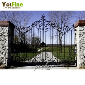 YouFine - Puerta Doble de Hierro Forjado Ornamental para Entrada de Vehículos, con Diseño de Adorno Arqueado y Pilares de Piedra, para Entrada de Villas y Propiedades de Lujo - Product Image 4