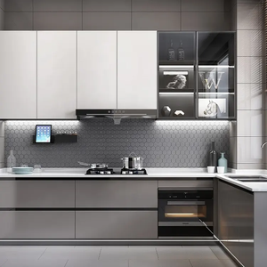 Whole House Customization Solution Glossy Luxury Modern Design <strong>Grey</strong> Stainless Steel Kitchen <strong>Cabinet</strong> for Villa - Product Image 2