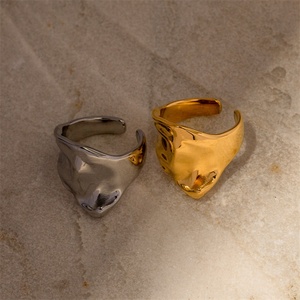 Anillo Ajustable Grueso de Moda para Mujer, Accesorios de Acero Inoxidable, Anillos de Aro Irregulares Dorados - Product Image 3