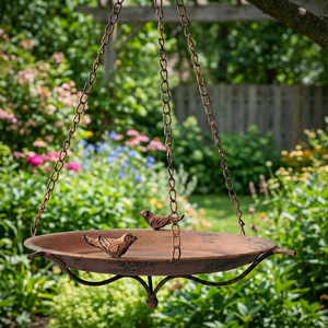 Mangeoire à oiseaux suspendue en métal, décoration pour balcon et jardin, prix le plus bas garanti, look vintage rond - Indian Home Crafts - Product Image 3