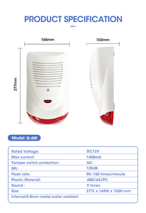 Sirène d'alarme puissante avec lumière stroboscopique intégrée, son multi-tonalités et lumière clignotante, alerte d'urgence pour système d'alarme anti-intrusion - Product Image 6