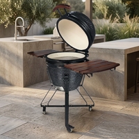 Barbecue Kamado en céramique de 24 pouces, four à fumage rond EGG avec étagères latérales et thermomètre intégré pour usage commercial et domestique