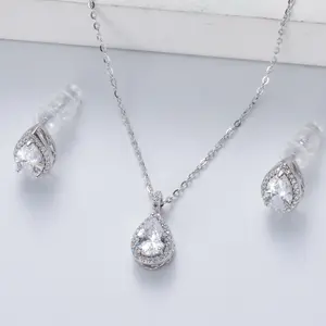 时尚镀铑925纯银项链和耳环珠宝套装氧化锆圆形魅力