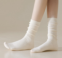 Chaussettes mi-mollet côtelées pour femmes, couleur unie, chaussettes superposées, en coton doux, décontractées, pour l'automne et l'hiver