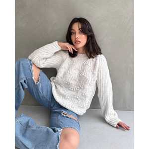 Suéter de Punto Texturizado con Cuello Redondo Verde para Mujer, 100% Acrílico, Manga Larga, Talla Única para Uso Casual - Product Image 1