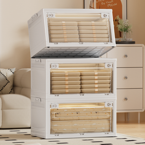 Rõ ràng Stackable PP lưu trữ thùng có nắp đậy có thể gập lại nhựa lưu trữ container đóng mở hộp lưu trữ JG3097-4 - Product Image 4