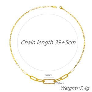 สร้อยคอผู้หญิงสแตนเลสสตีลชุบทอง 18K แบบโซ่คลิปหนีบกระดาษประดับเพชรซิร์คอน ดีไซน์หรูหราเรียบง่ายทันสมัย - Product Image 5