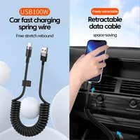 Câble USB Type-C rétractable à charge rapide 100W 6A avec conducteur en cuivre étamé et gaine en PVC pour ordinateur, voiture, OPPO
