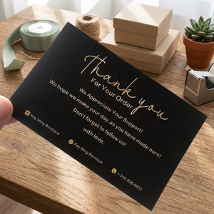 Tarjetas de Visita Negras Personalizadas, Impresas en Serigrafía, Papel de Arte, Logotipo en Lámina Plateada, Tarjeta de Agradecimiento por Pedido para Tienda en Línea - Product Image 4