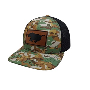 6 Panel <b>Camo</b> Dad Baseball <b>Caps</b> Custom Cow Leather Patch Camouflage Mesh Snapback Hat 112 Trucker Hats High Quality - Product Image 1
