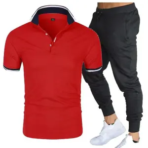 Effen Kleur Casual Korte Mouwen 2-delige Outfits Sweatsuits Zomer Heren Poloshirt En Broek Set