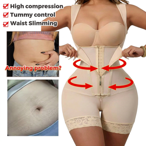 Combinaison gainante taille haute sans coutures, respirante, séchage rapide, avec entrejambe ouvert et fermeture éclair frontale pour femmes en récupération post-partum - Product Image 3