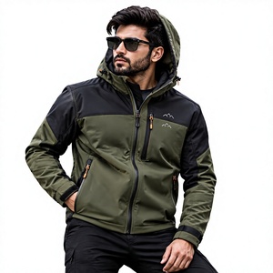 Veste softshell coupe-vent pour homme, color-block, fermeture éclair, hiver, coupe droite, col montant, logo frontal - Product Image 1