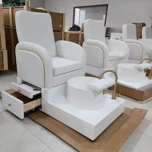New Style Custom Salon Shop Luxury White Pink Gold Led Electrical Massage Foot Spa Bath Beauty Pedicure Chairs