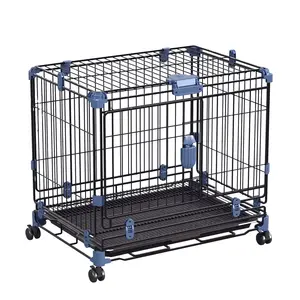 Cat Dog Boarding/Rest Cage Sturdy Pet Cage With Wheel Open Top Casters Iron Collapsible Style Drawable Tray