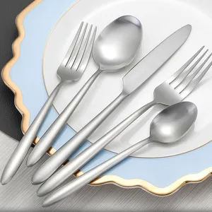 New Designed Silverware Matte Silver Cutlery Stainless Steel Brushed Wedding Restaurant Hotel Flatware Sets