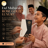 Hari Raya Eid Mubarak Grußkarte mit 2 Stück Geldumschlägen Set, Roségold-Folie Muslimische Ramadan Duit Raya Bargeld-Geschenkpaket-Karte