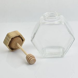 ขายส่งโลโก้ที่กําหนดเองที่ชัดเจนการจัดเก็บขวดน้ําผึ้ง dipper ภาชนะเปล่าขวดน้ําผึ้งแก้วหกเหลี่ยมขวดรูปน้ําผึ้งพร้อมฝาปิด - Product Image 6