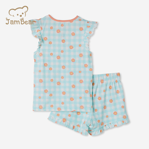 Pigiama da <span class=keywords><strong>bambina</strong></span> in cotone organico personalizzato per bambini pigiama a manica corta con maniche arricciate Eco Friendly - Product Image 2
