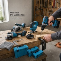 Kit combiné d'outils électriques avec perceuse sans fil, scie, meuleuse et batteries pour atelier, construction et projets de réparation à domicile