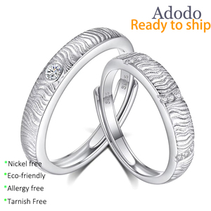 Bagues de couple ajustables en <span class=keywords><strong>argent</strong></span> sterling 925 avec zircon pavé, motif vague minimaliste, bijoux en gros avec nom personnalisé - Product Image 1