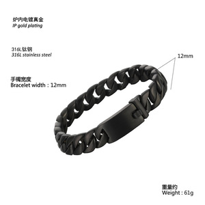 CBB037 Bracciale a catena nero da uomo in acciaio inossidabile 316L, fatto a mano, con chiusura robusta, stile punk hippie rock, gioielli da uomo di alta qualità - Product Image 2