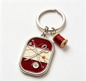 Custom Metal Sewing Key Chain Enamel Stainless Steel <b>Keyring</b> Thread Spool Pendant Gift - Product Image 2