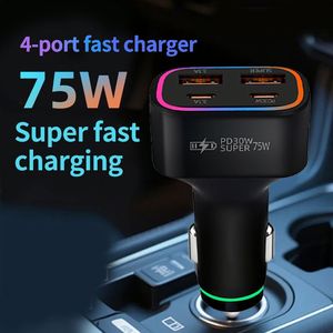 ที่ชาร์จในรถยนต์ 75W ชาร์จเร็ว 2U+2C พอร์ตอะแดปเตอร์ที่จุดบุหรี่สำหรับไอโฟนสำหรับซัมซุงเครื่องชาร์จด่วน - Product Image 2
