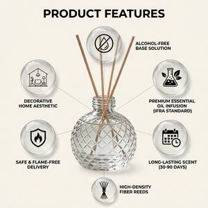 Luxury Diamond Pattern Glass <b>Reed</b> <b>Diffuser</b> Set With Premium Gift Box <b>For</b> Modern Home Decor Wholesale Private Label Premium - Product Image 3