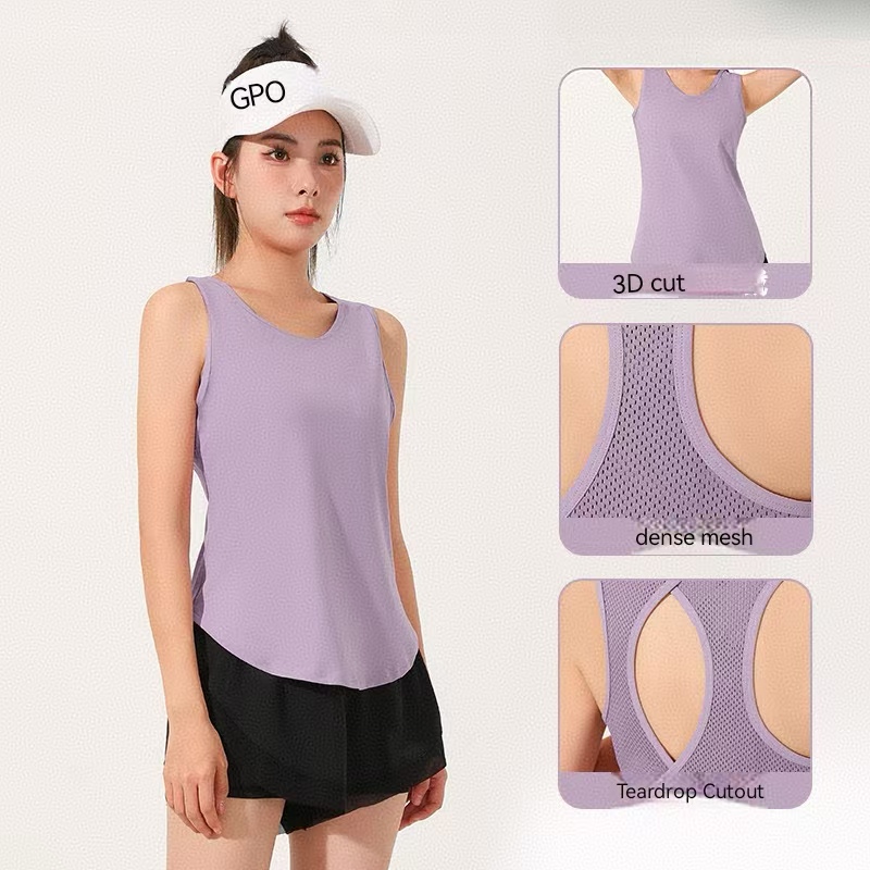 Breathable Sports Vest, Mesh Perforated Beauty Back Yoga Vest, Nude Yoga Wear for Women