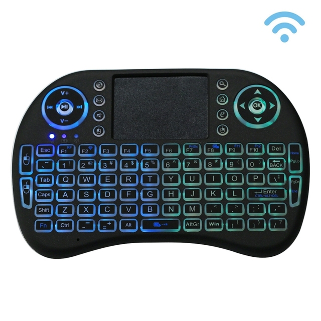 2.4GHz Mini I8 Wireless QWERTY Keyboard with Colorful Backlight & Touchpad & Multimedia Control for PC, X-BOX Player(Black)
