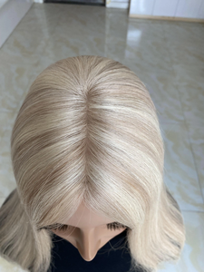 ท็อปเปอร์ผมแท้สีบลอนด์ออมเบรแบบตรง, แฮร์พีชฐานโมโนรูปตัวยูพร้อมคลิปสำหรับผู้มีปัญหาผมร่วง - Product Image 3