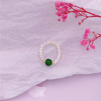 Minimalistischer Natürlicher Rosa Mondstein-Süßwasserperlen-Gummibandring, Naturkristallstein-Achatring Schmuck Großhandel
