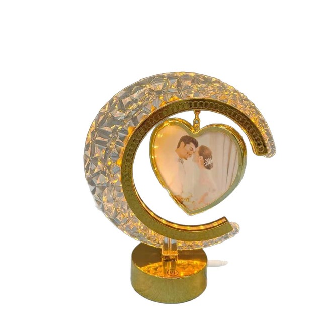 Light Luxury Moon-Shaped LED Photo Frame with Desk Lamp & Mirror Dual-Use Night Light for Children's Room Creative Ornament
