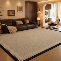Tapis de salon moderne minimaliste crème, tapis texturé sur mesure avec bordure noire, antidérapant, résistant à l'usure, insonorisant, OEM