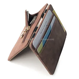 ที่ขายดีที่สุดซิปผู้ถือบัตรบางกระเป๋าสตางค์มายากล Minimalist Rfid ปิดกั้นกระเป๋าสตางค์เมจิกหนัง Pu สําหรับผู้ชาย