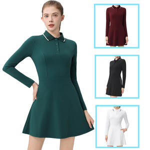 Gaun Golf Tenis Badminton Wanita Lengan Panjang Kerah Polo Kancing Depan dengan Logo Kustom dan Saku - Product Image 1