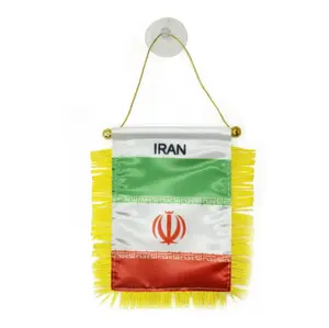 कस्टम परिष्कृत फैशनेबल फुटबॉल लोगो सैटिन आयताकार आकार कार झंडे इरान के टास्सेल फ्रिंज फ्लैग
